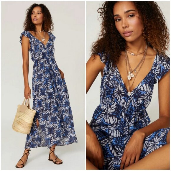 💕XIRENA💕 Leyla Dress ~ Water Blue Print Large - Picture 1 of 16